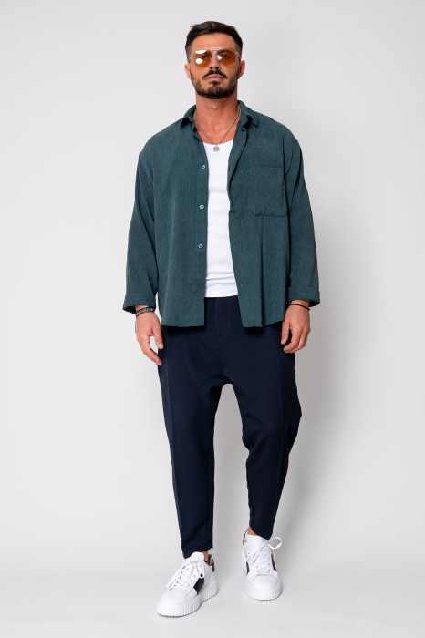 Pantalon lung conic cu tur lasat Navy [4]