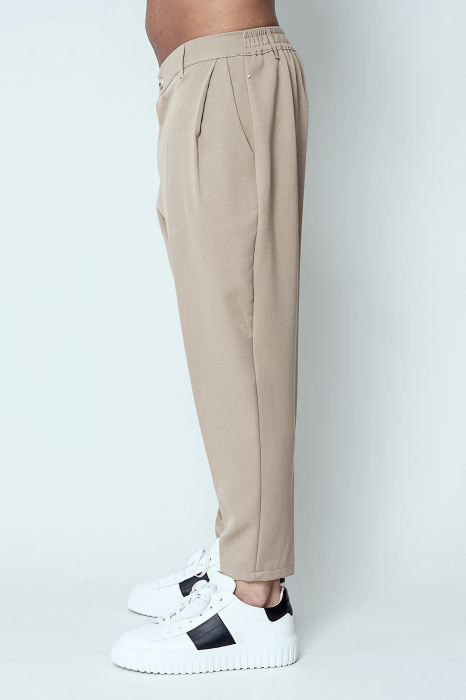 Pantalon lung conic cu tur lasat Cream [2]