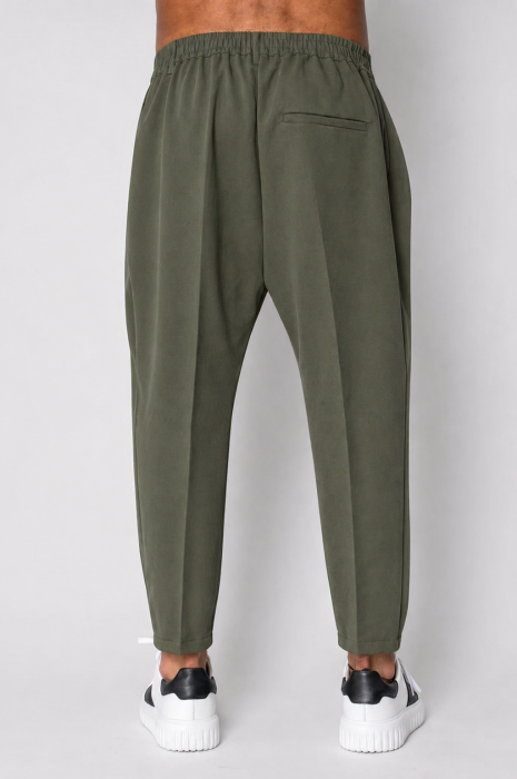 Pantalon lung conic cu tur lasat Dark Olive [3]