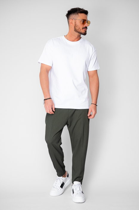 Pantalon lung conic cu tur lasat Green [5]