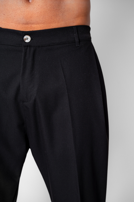 Pantalon lung cu elastic si nasture Black [4]