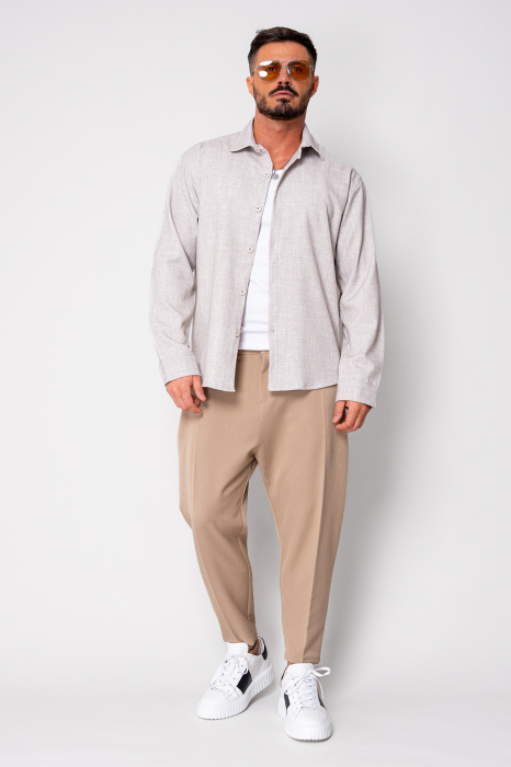 Pantalon lung conic cu tur lasat Beige [4]