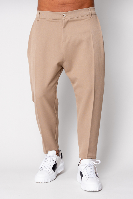 Pantalon lung conic cu tur lasat Beige [1]