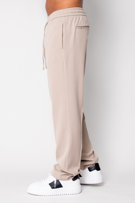 Pantalon lung drept cu snur Beige [2]
