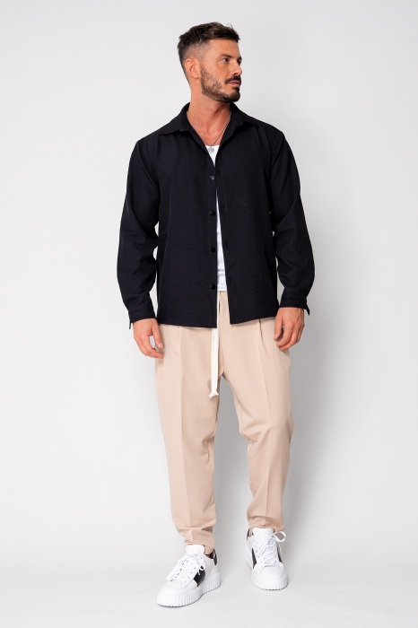 Pantalon lung drept cu snur Beige [4]