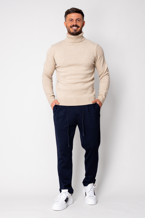 Pantalon lung cu nasture Navy [5]