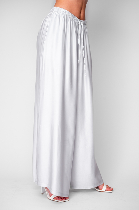 Pantalon lung din mix de matase Light Grey [2]