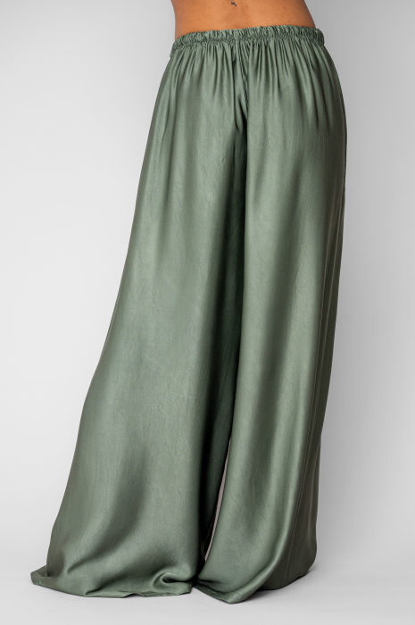 Pantalon lung din mix de matase Light Olive [3]
