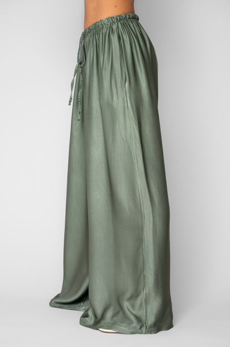 Pantalon lung din mix de matase Light Olive [2]