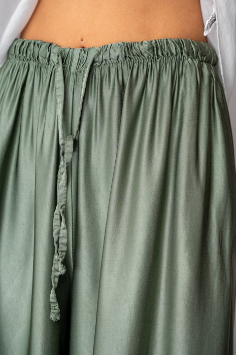 Pantalon lung din mix de matase Light Olive [4]