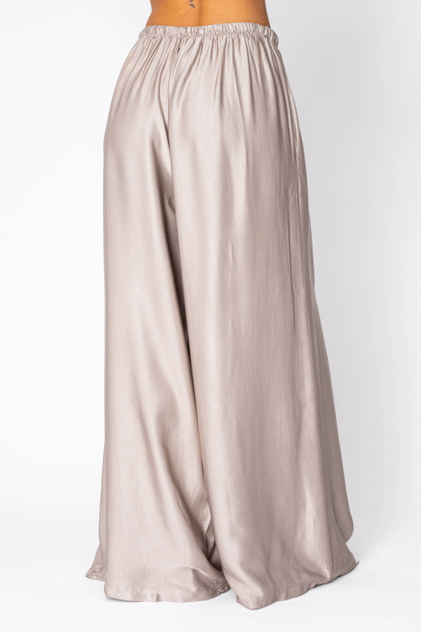 Pantalon lung din mix de matase Light Taupe