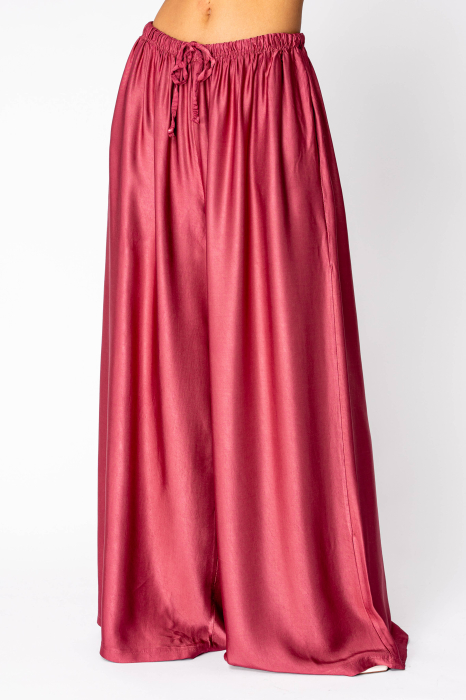 Pantalon lung din mix de matase Terracotta Rose