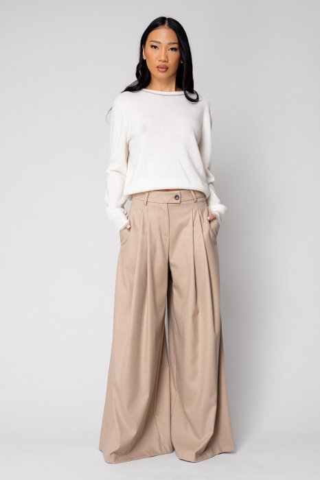 Pantalon lung elegant Beige [5]