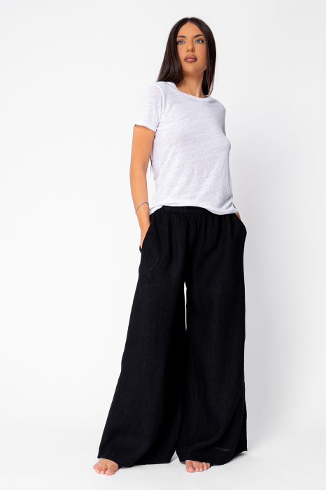 Wide Long pants 100% Linen Black [6]