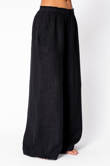 Wide Long pants 100% Linen Black [2]