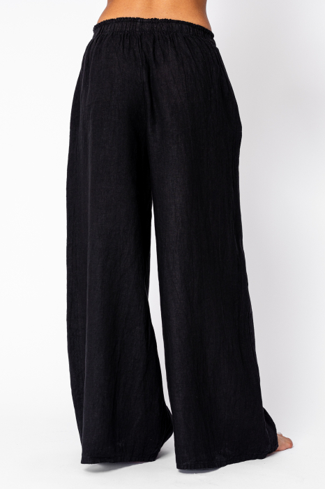 Wide Long pants 100% Linen Black [4]