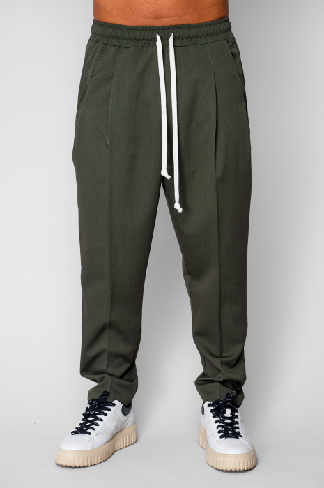 Pantalon lung larg cu snur Kaki [2]