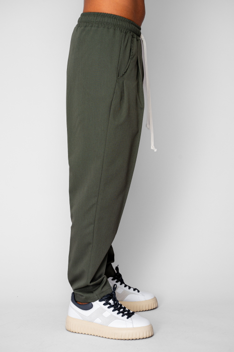 Pantalon lung larg cu snur Kaki [3]