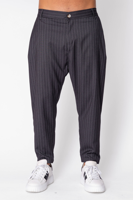 Pantalon Stripe lung cu elastic si nasture Black