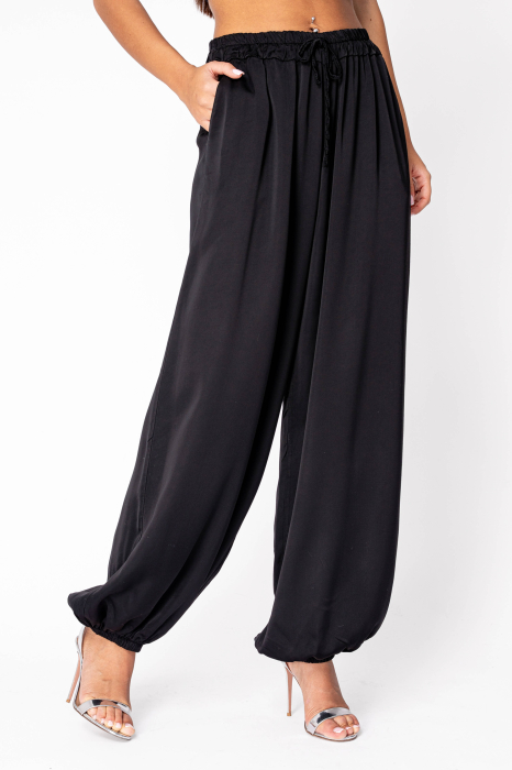 Pantaloni bufanti lungi din mix de matase Black