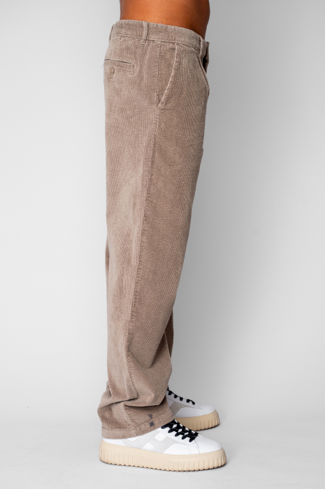 Pantaloni drep lung din reiat bumbac Beige [3]