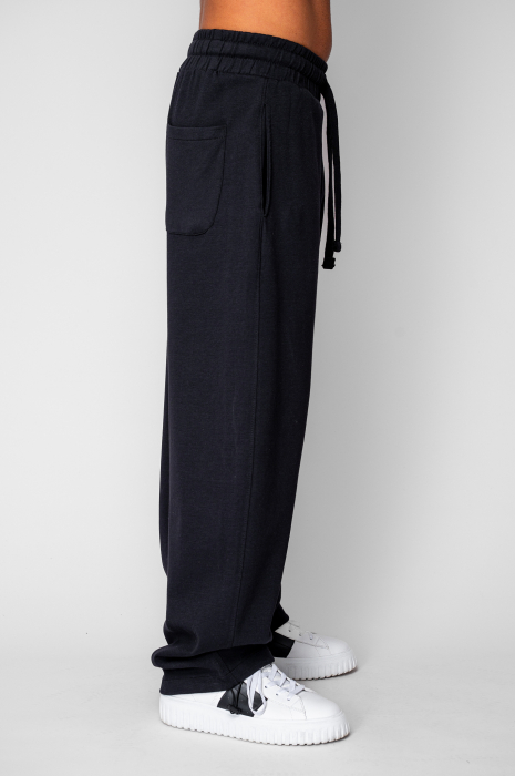 Pantaloni din bumbac, lung cu cordon elastic cu stopper la terminatie Black [2]