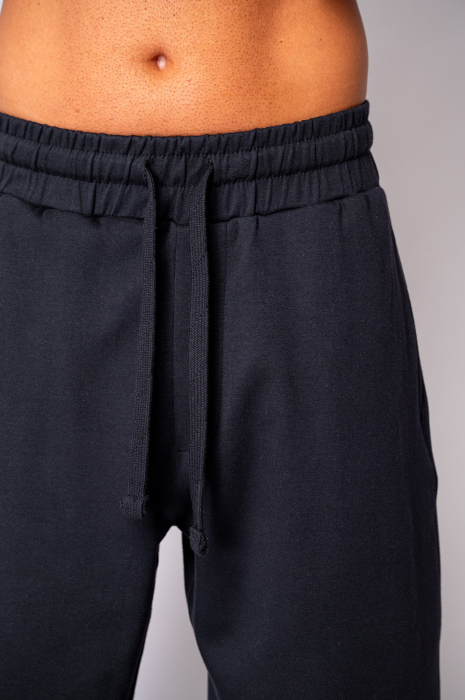 Pantaloni din bumbac, lung cu cordon elastic cu stopper la terminatie Black [4]