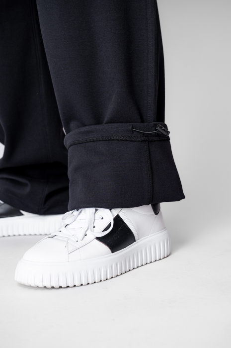 Pantaloni din bumbac, lung cu cordon elastic cu stopper la terminatie Black [5]