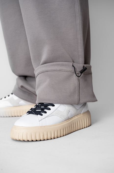 Pantaloni din bumbac, lung cu cordon elastic cu stopper la terminatie Grey [5]