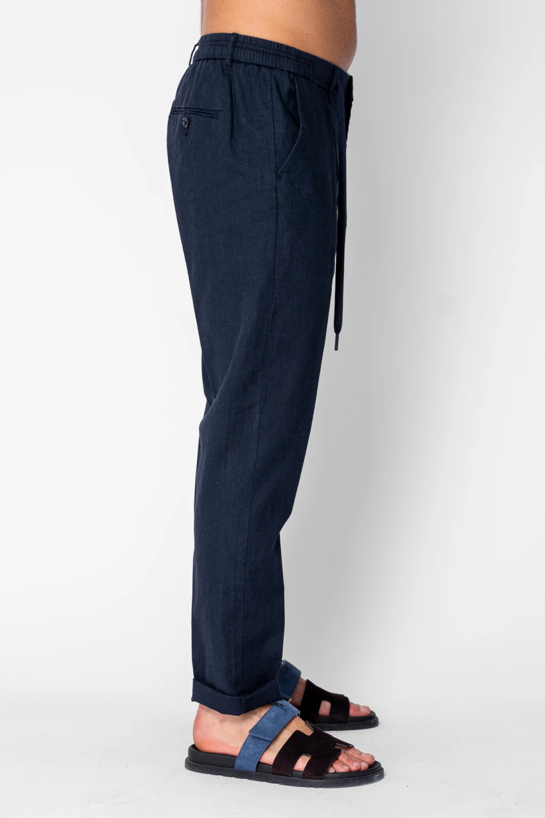 Pantaloni lung din IN cu nasture si snur Premium Edition Navy [3]