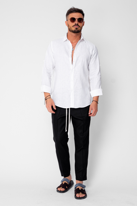 Linen long pants whit cord Black [2]