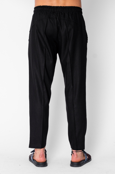 Linen long pants whit cord Black [3]