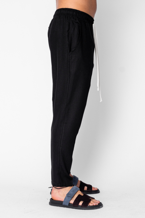 Linen long pants whit cord Black [4]