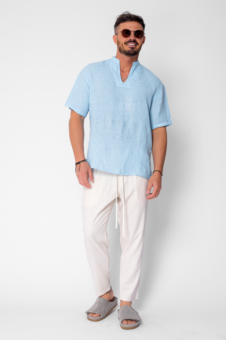 Linen long pants whit cord Cream [2]