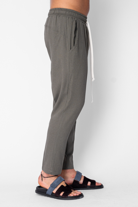 Linen long pants whit cord Dark Olive [2]