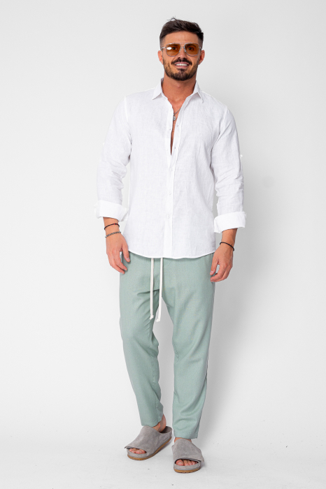 Pantaloni lung din IN cu snur conic Light Olive [2]