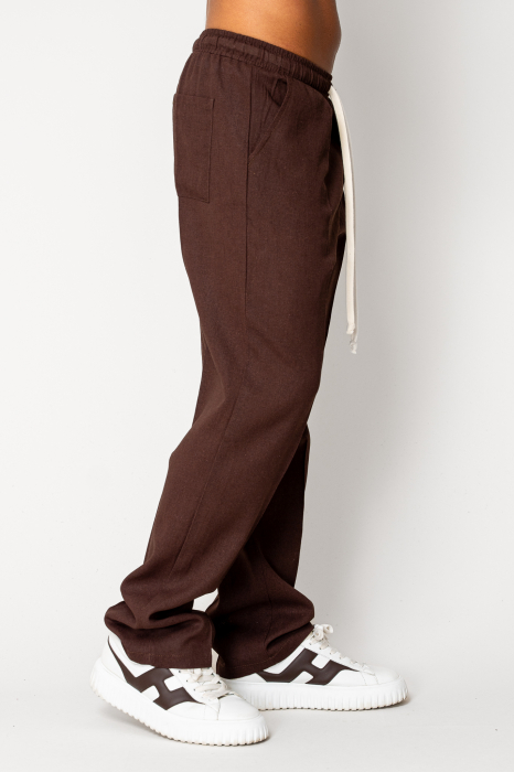 Linen long pants whit cord Dark Brown [2]
