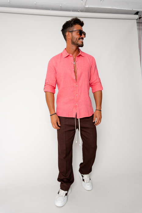 Linen long pants whit cord Dark Brown [4]