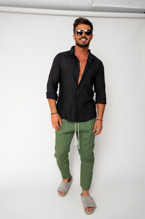 Linen long pants whit cord Green [4]
