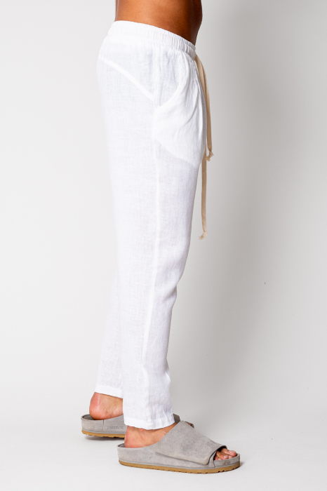 Linen long pants whit cord White I [3]