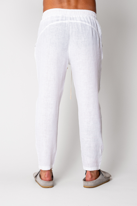 Linen long pants whit cord White I [4]
