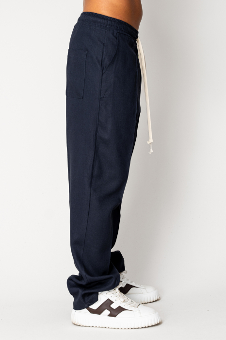 Linen long pants whit cord Navy [2]