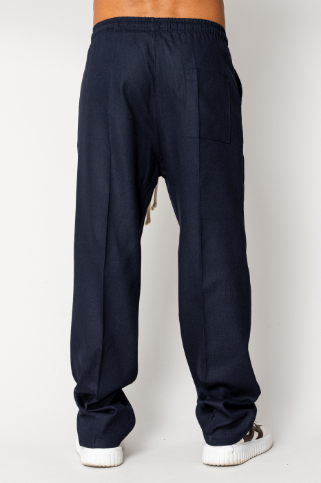 Linen long pants whit cord Navy [3]