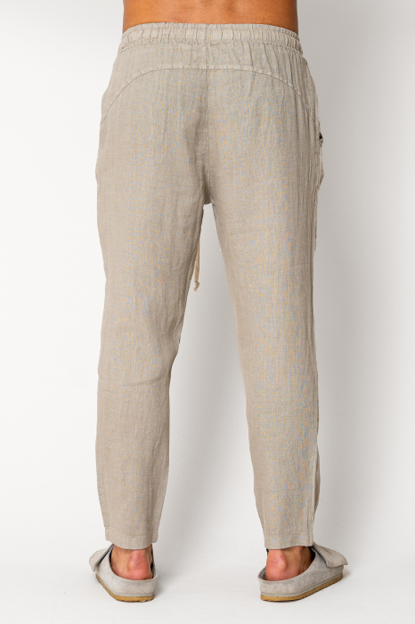 Linen long pants whit cord Taupe I [3]