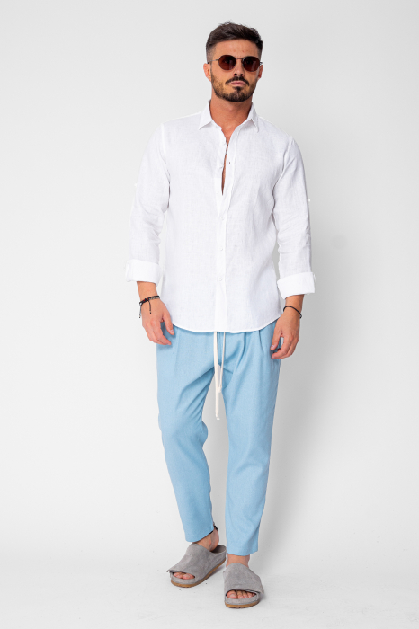 Pantaloni lung din IN cu snur usor conic Blue [4]