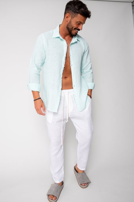 Linen long pants whit cord White I [2]