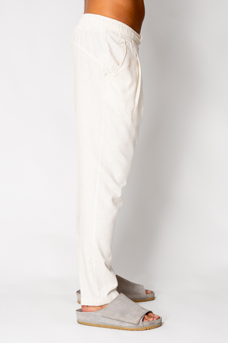 Linen long regular pants whit cord Beige [3]