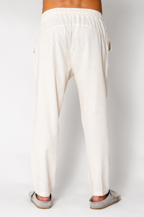 Linen long regular pants whit cord Beige [4]