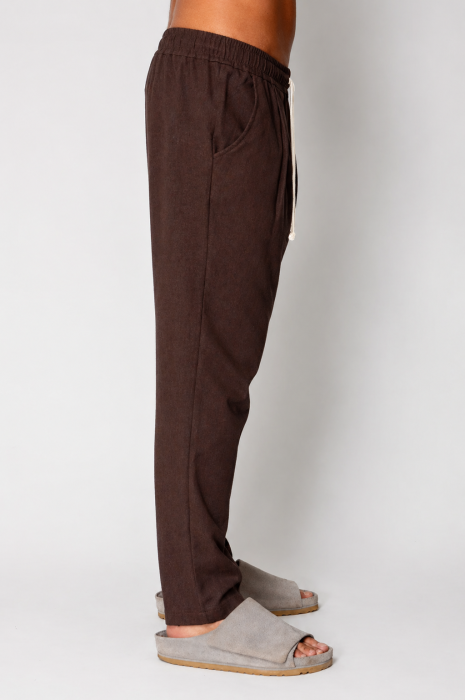 Pantaloni lung din IN cu snur usor conic Brown [2]