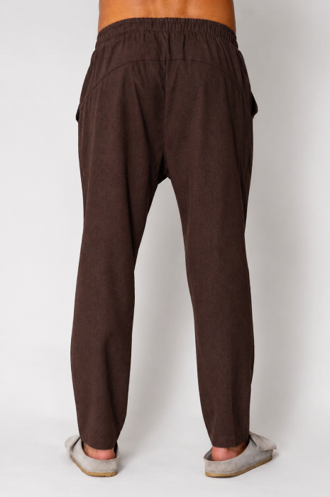 Pantaloni lung din IN cu snur usor conic Brown [3]